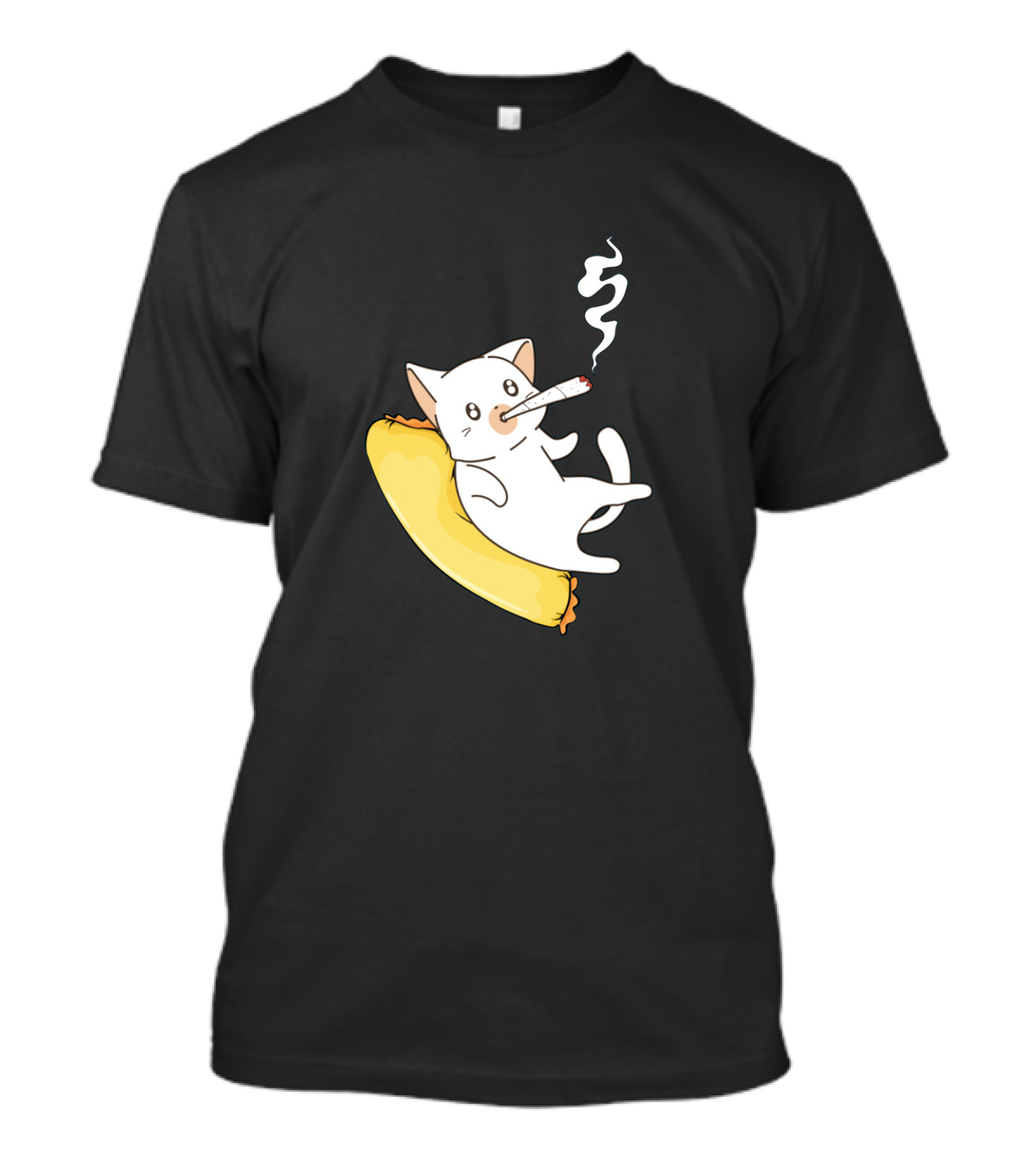 Funny Weed Smoking Cat Relaxed On A Yellow Cushion T-Shirt