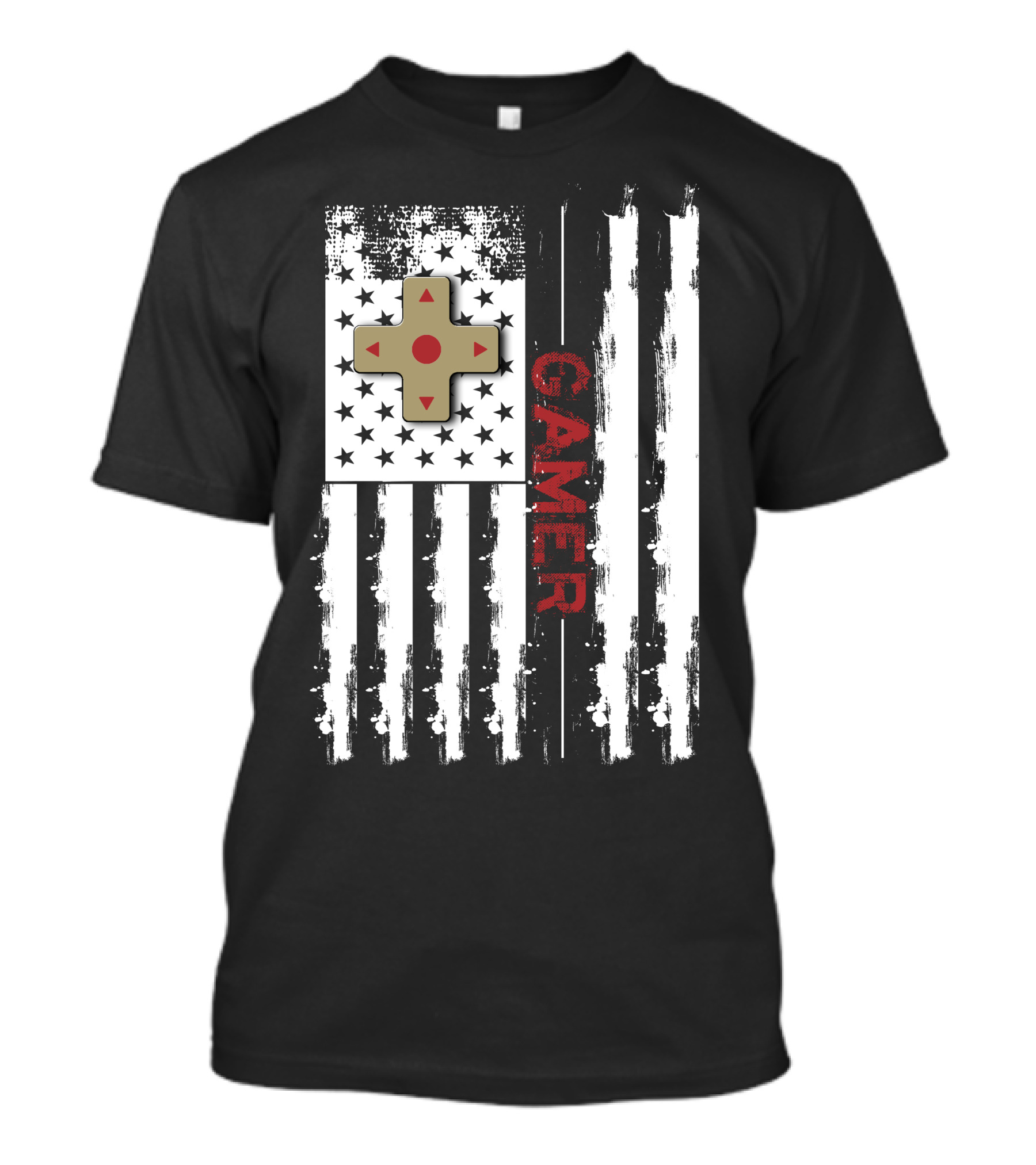 Gamer American Flag Dark Controller Stripes T-Shirt
