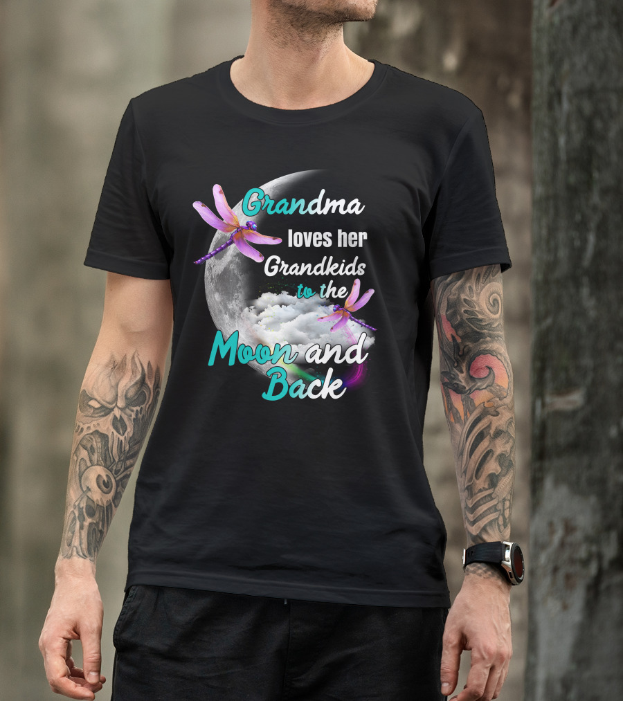 Grandma Loves Her Grandkids To The Moon And Back With Dragonfly Accents T-Shirt