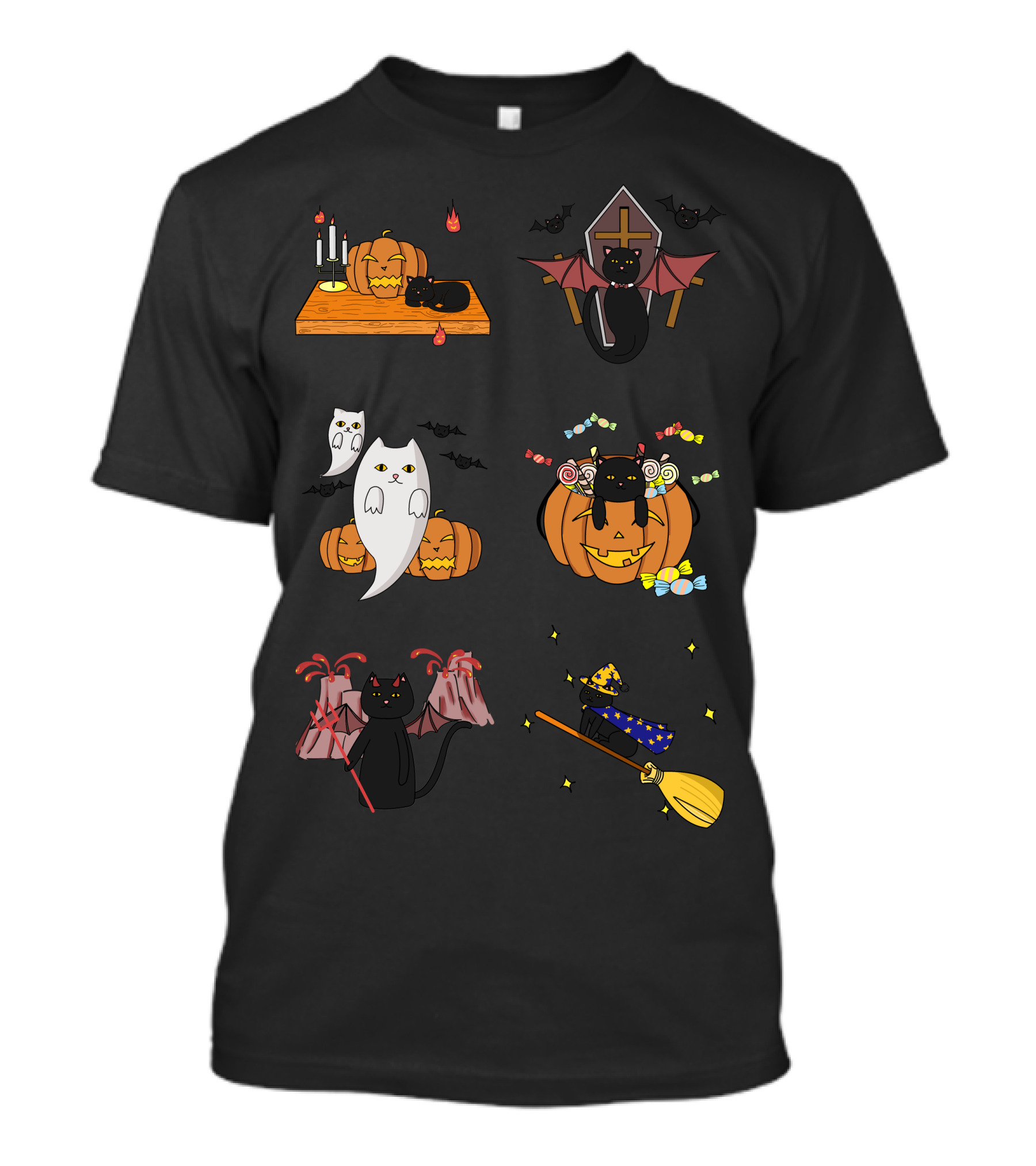 Halloween Black Cat Pumpkin Ghost Candy Bats T-Shirt