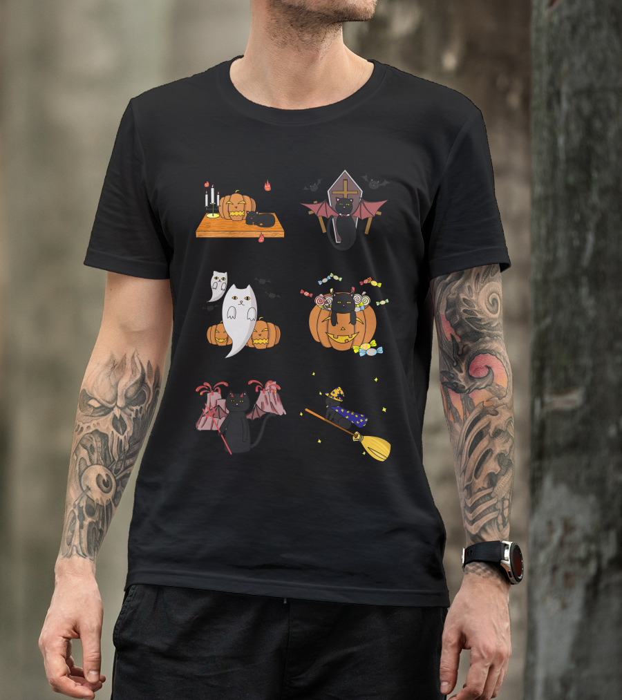 Halloween Black Cat Pumpkin Ghost Candy Bats T-Shirt
