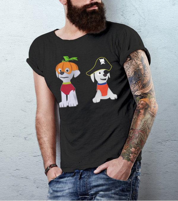 Halloween Pumpkin Costume Dog Pirate Hat Skull Dog T-Shirt
