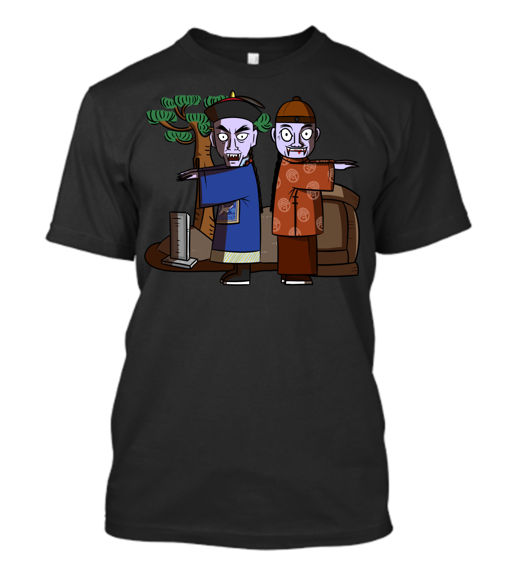 Halloween Chinese Zombie Hopping Ghosts Graveyard Scene T-Shirt