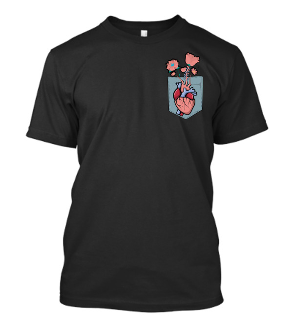Blooming Heart In Pocket With Flowers T-Shirt