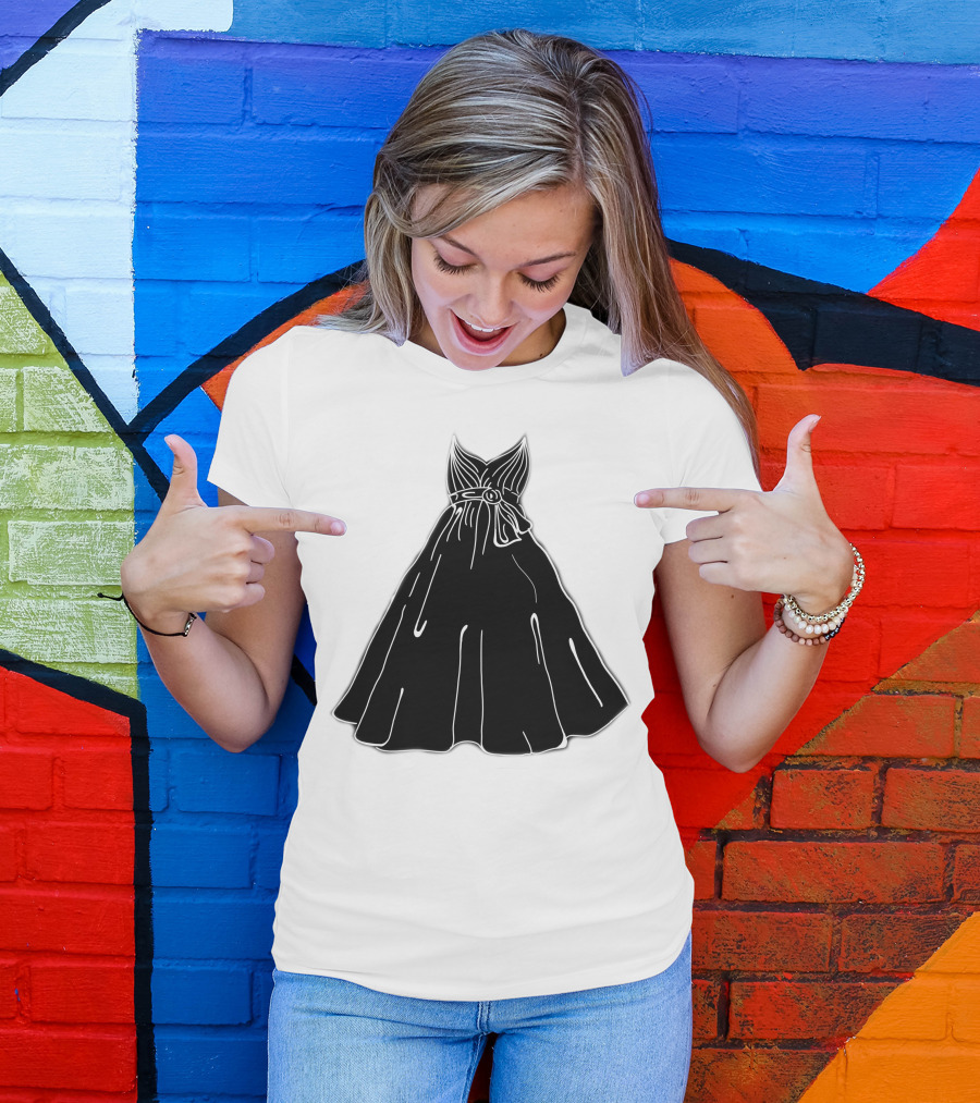 Princess Black Gown Line Art Sketch Dress Belt T-Shirt
