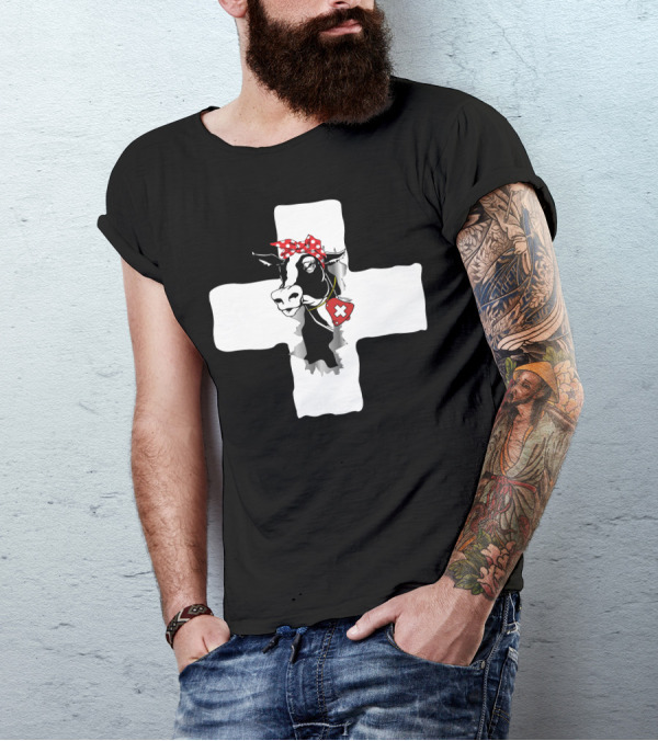 Switzerland Cow Bandana Swiss Cross Charm T-Shirt