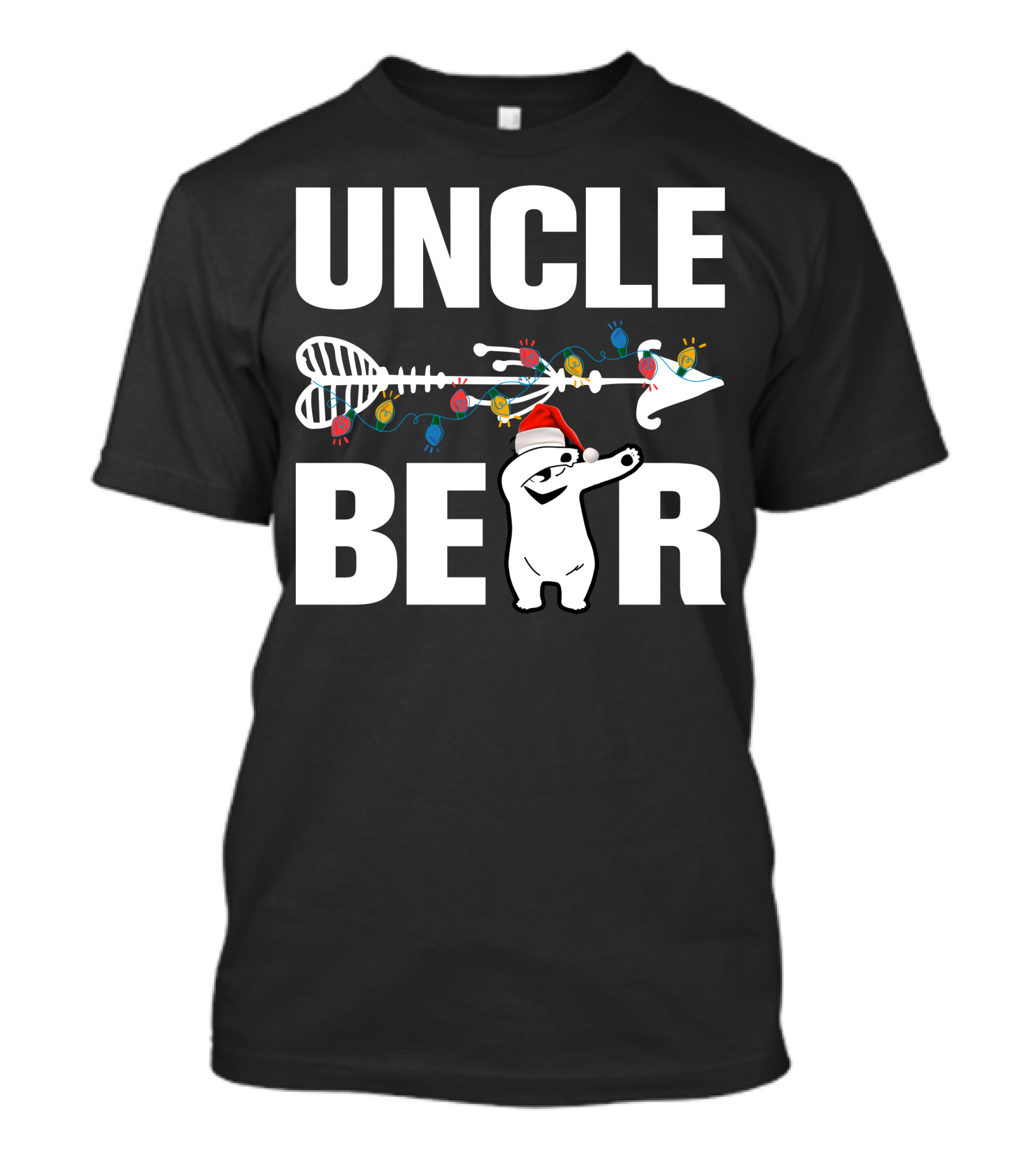 UNCLE BEAR Christmas Lights Santa Hat Fishbone Arrow T-Shirt