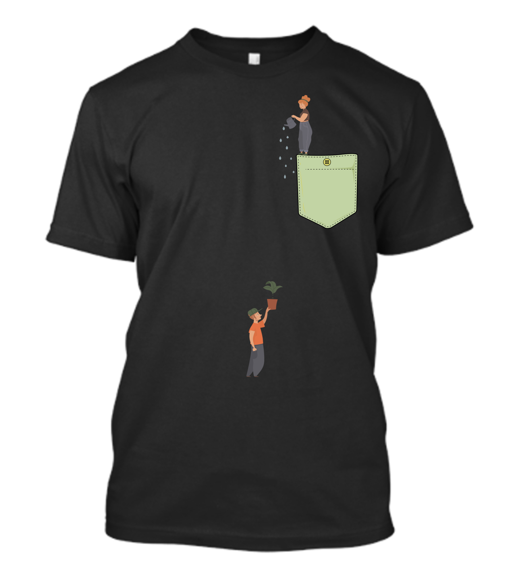 Watering Flowers From Above Pocket With Plant Holder T-Shirt