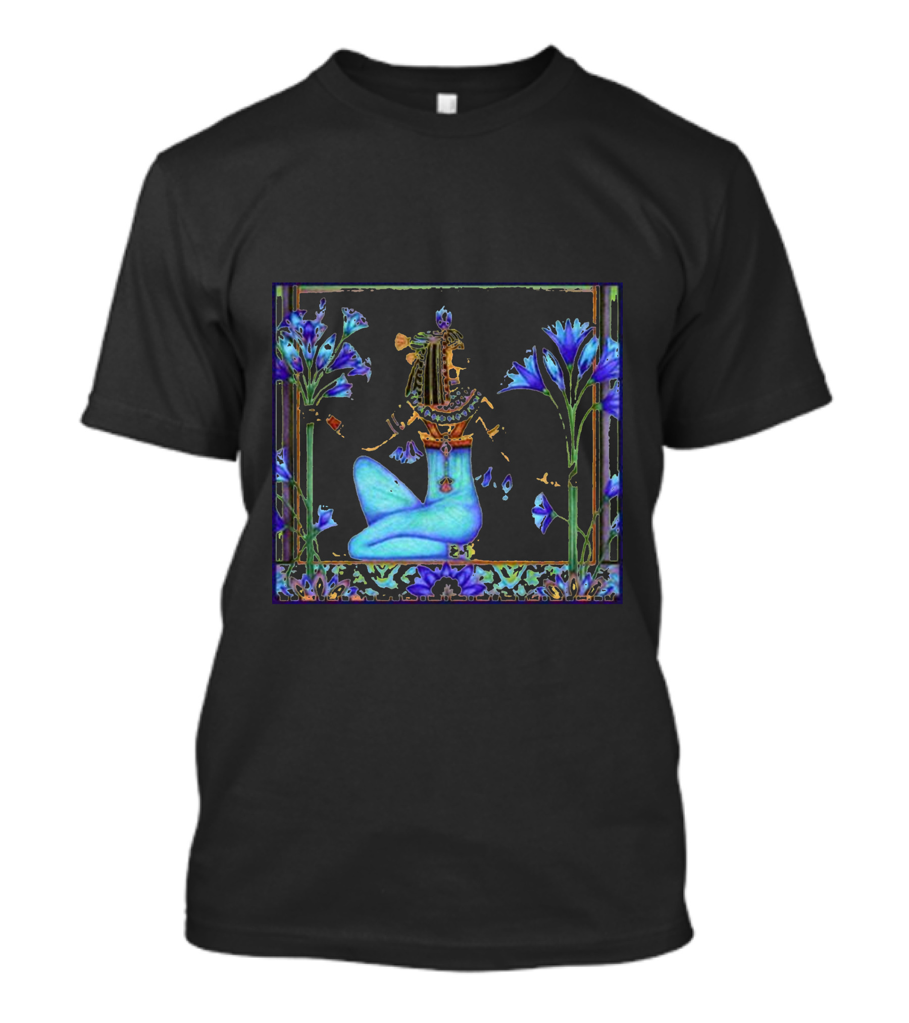 Blue Lotes Garden Meditation With Ornamental Floral Accents T-Shirt