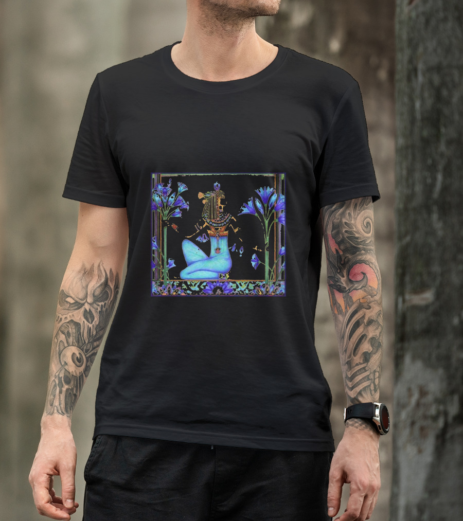Blue Lotes Garden Meditation With Ornamental Floral Accents T-Shirt