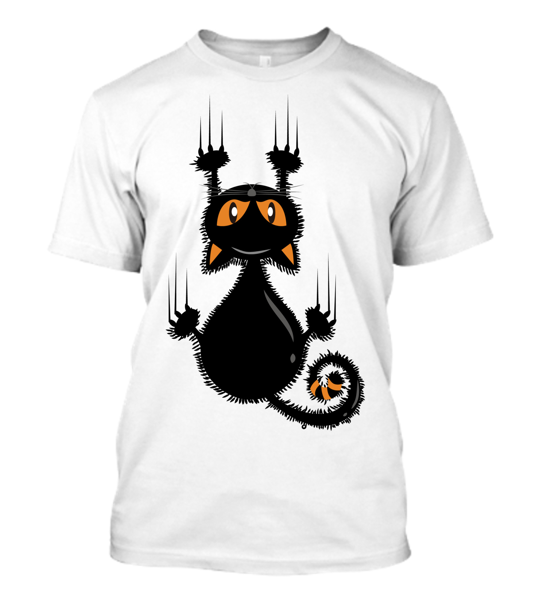 Halloween Funny Black Cat Clawing With Orange Ears And Whiskers T-Shirt