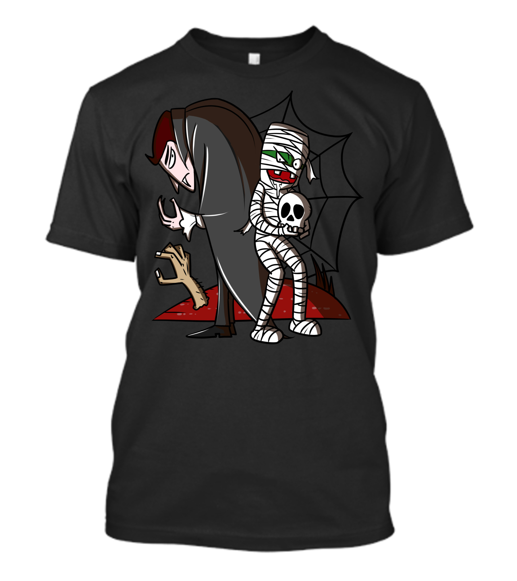 Halloween Vampire Mummy Skull Web Spooky Scene T-Shirt