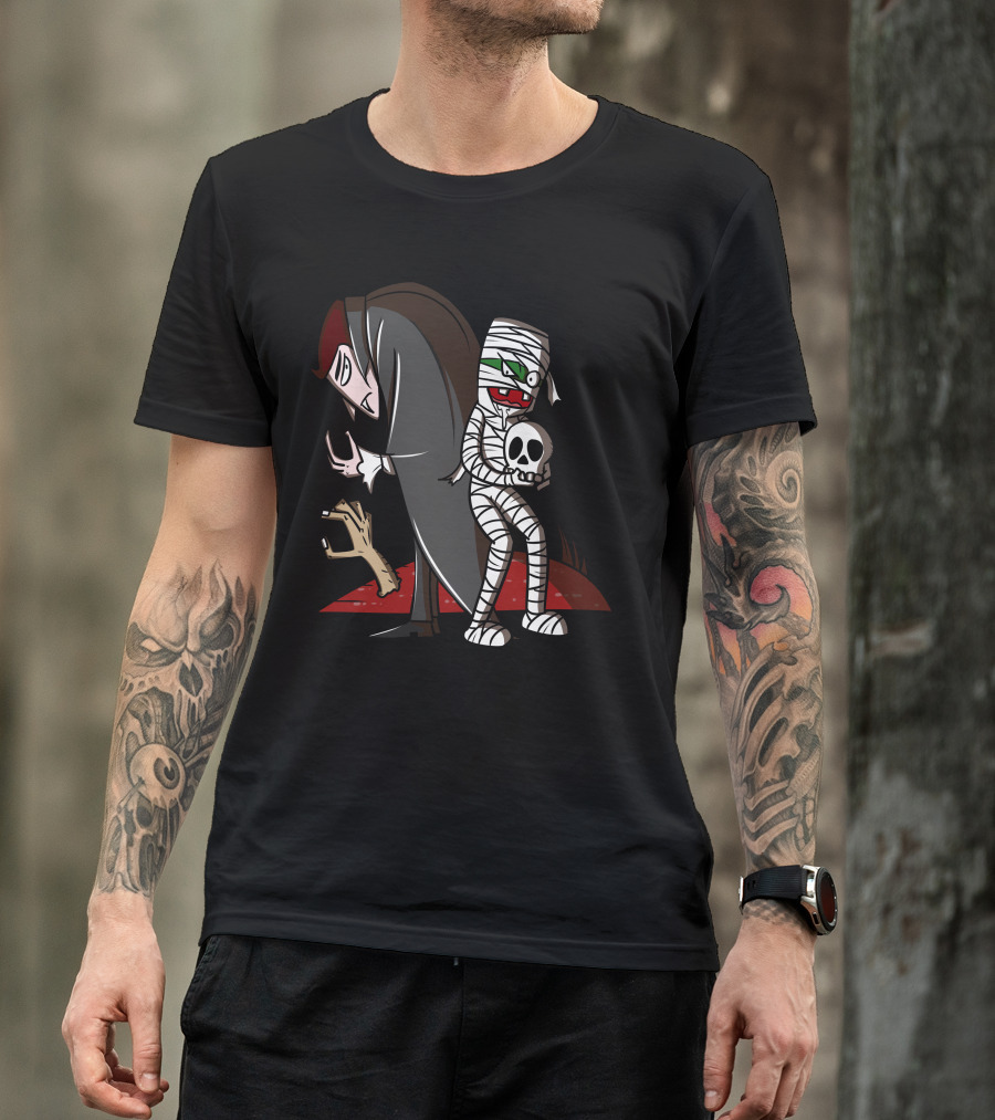 Halloween Vampire Mummy Skull Web Spooky Scene T-Shirt