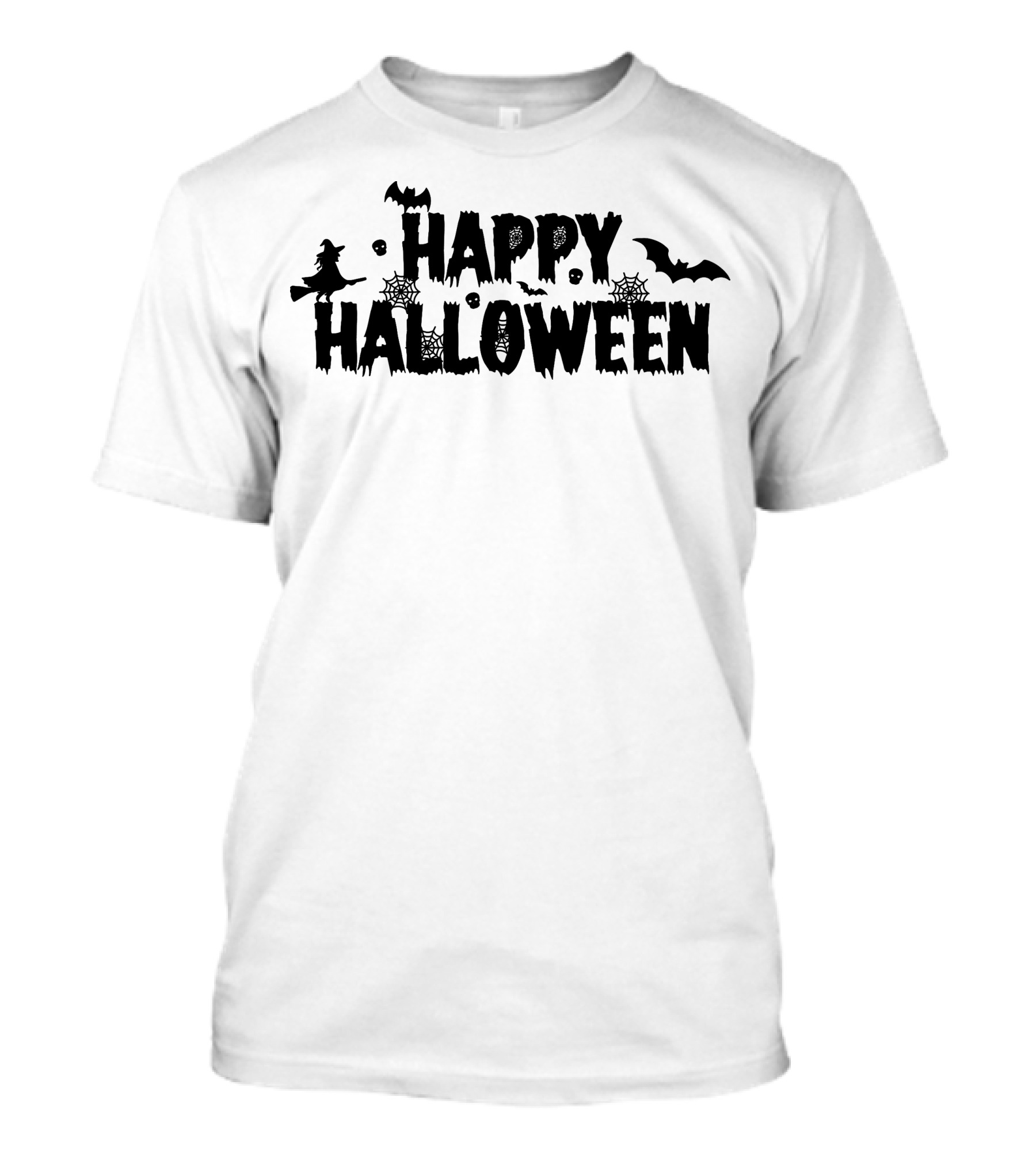 Happy Halloween With Witch, Bats, Cobwebs, And Typography Elements T-Shirt