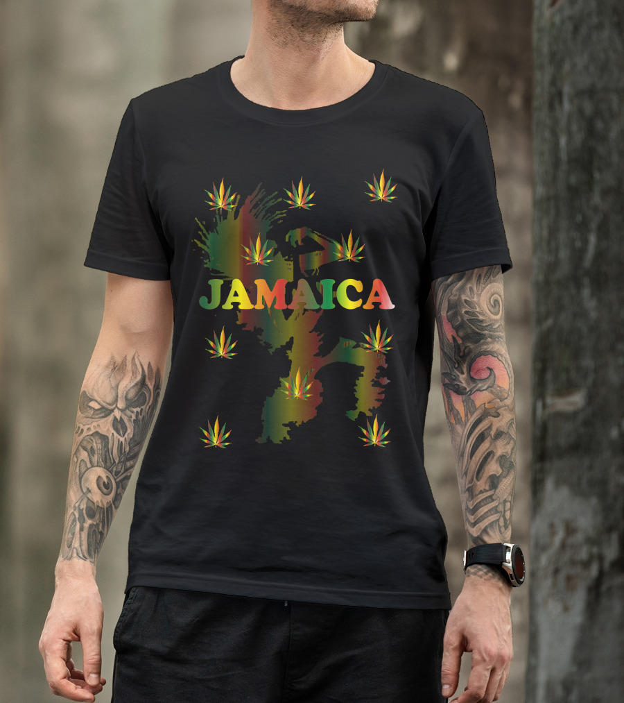 Jamaica Rasta Reggae Colors With Cannabis Leaves T-Shirt