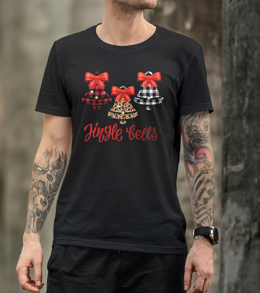 Jingle Bells Red Plaid Leopard Print Buffalo Check T-Shirt