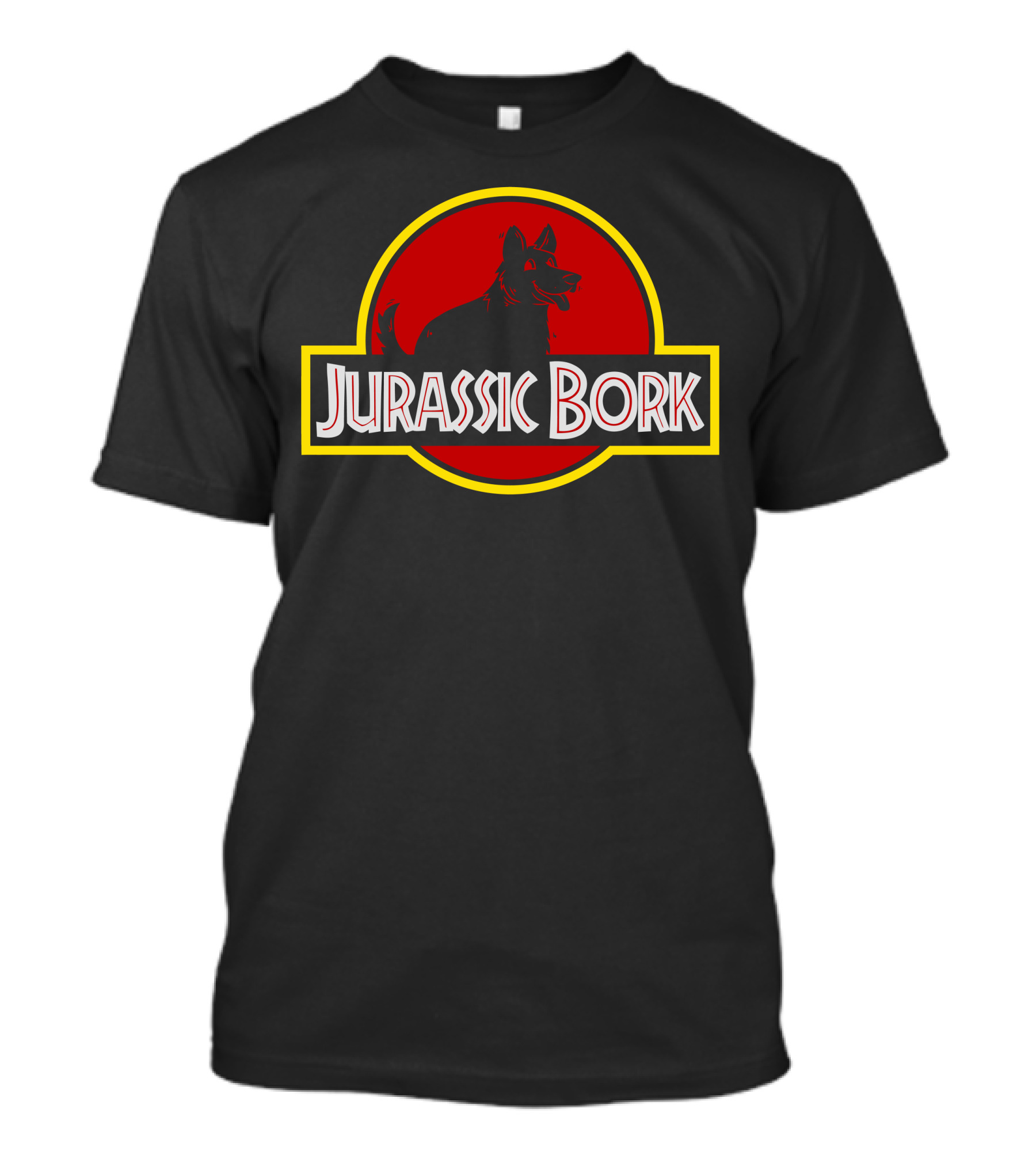 Jurassic Bork Dog Silhouette In Red Circle T-Shirt