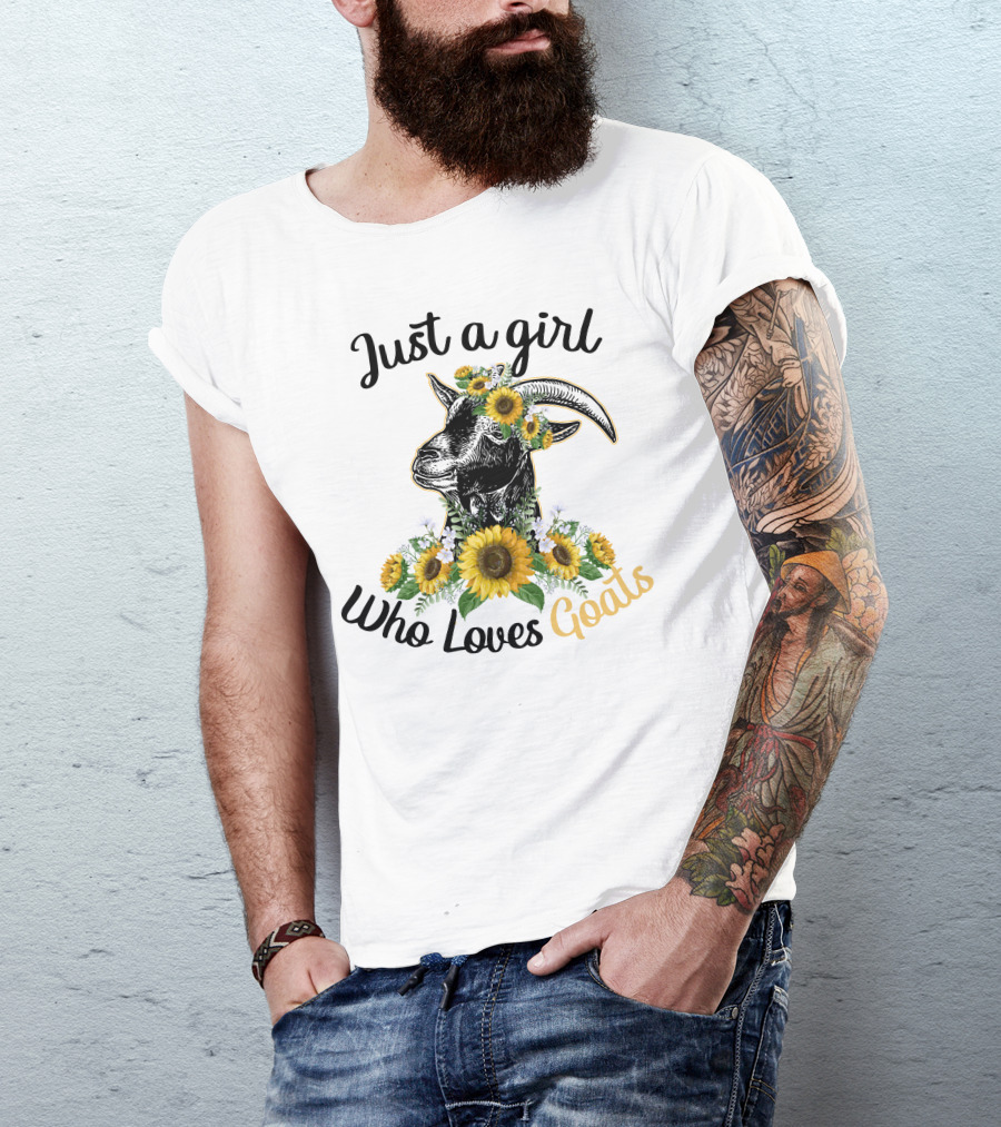 Just A Girl Who Loves Goats Sunflower Floral T-Shirt