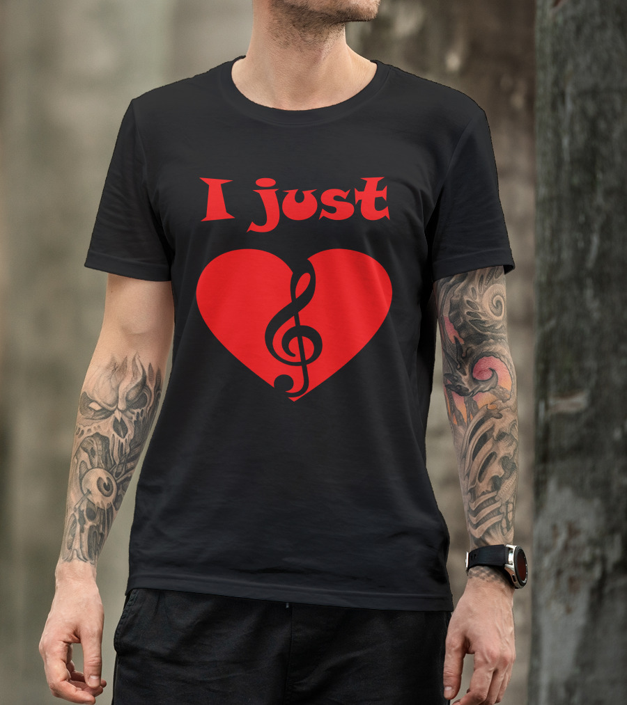 I Just Love Music Red Heart Treble Clef T-Shirt