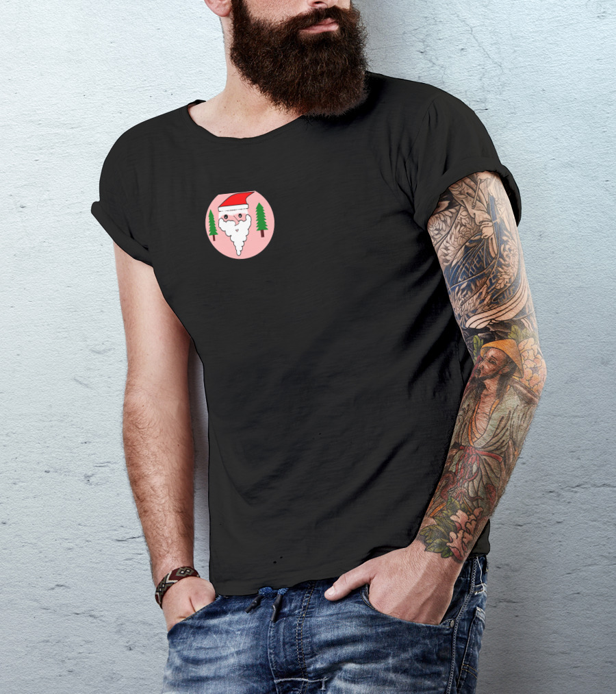 Santa Face With Hat And Trees Circle T-Shirt