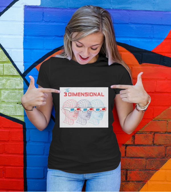 The 3 Dimensional Red Blue Wireframe Heads 3D Glasses T-Shirt