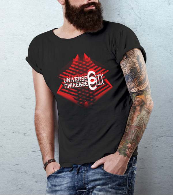 Universe City Geometric Red Reflection T-Shirt