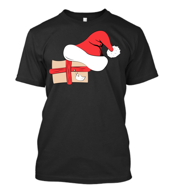 Christmas Santa Hat With Wrapped Gift Box And Tag T-Shirt