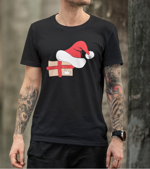 Christmas Santa Hat With Wrapped Gift Box And Tag T-Shirt