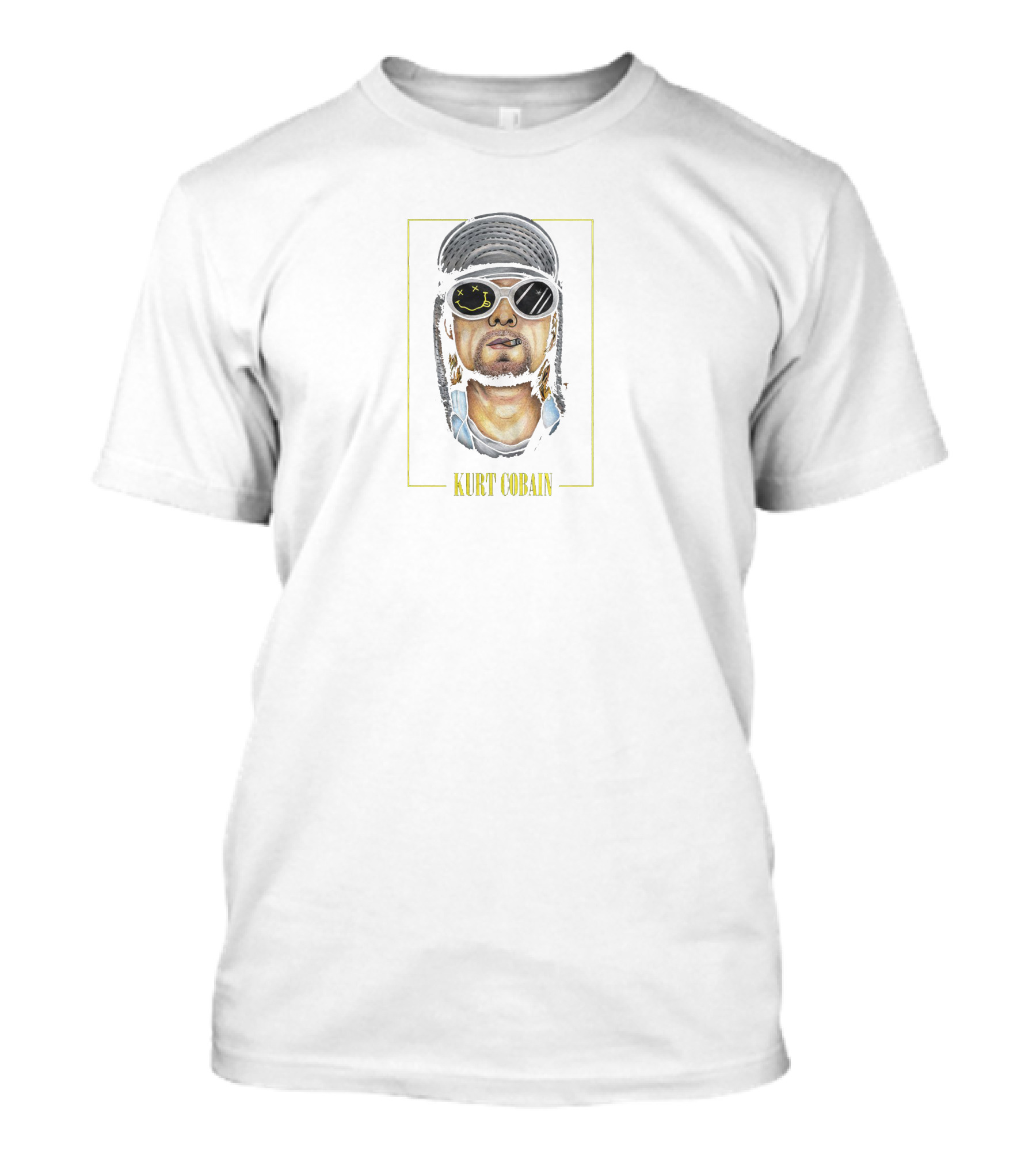 Kurt Cobain Illustrated Portrait With Sunglasses And Beanie T-Shirt