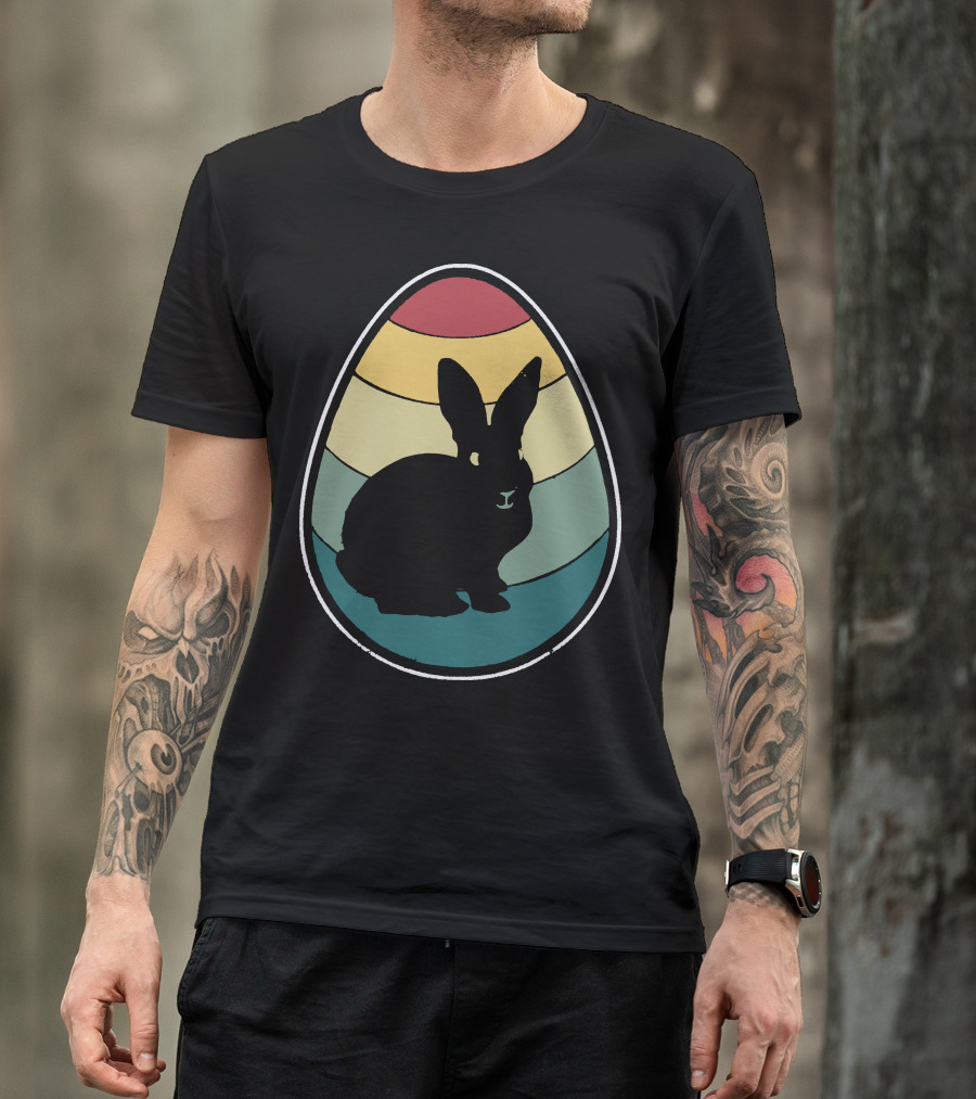 Retro Vintage Bunny Egg Happy Easter Rainbow T-Shirt