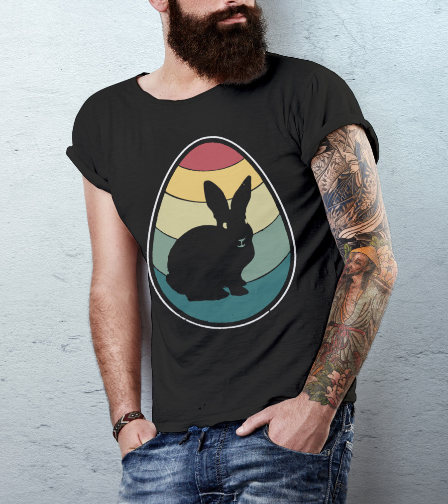 Retro Vintage Bunny Egg Happy Easter Rainbow T-Shirt