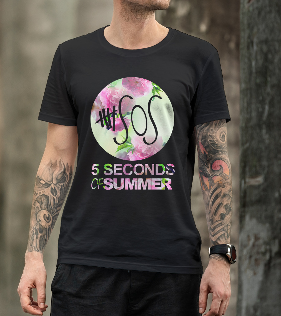 5 Seconds Of Summer Floral Logo Circle One Direction Fan Art 5SOS T-Shirt