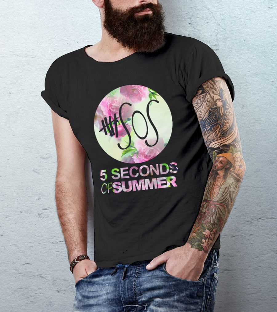 5 Seconds Of Summer Floral Logo Circle One Direction Fan Art 5SOS T-Shirt