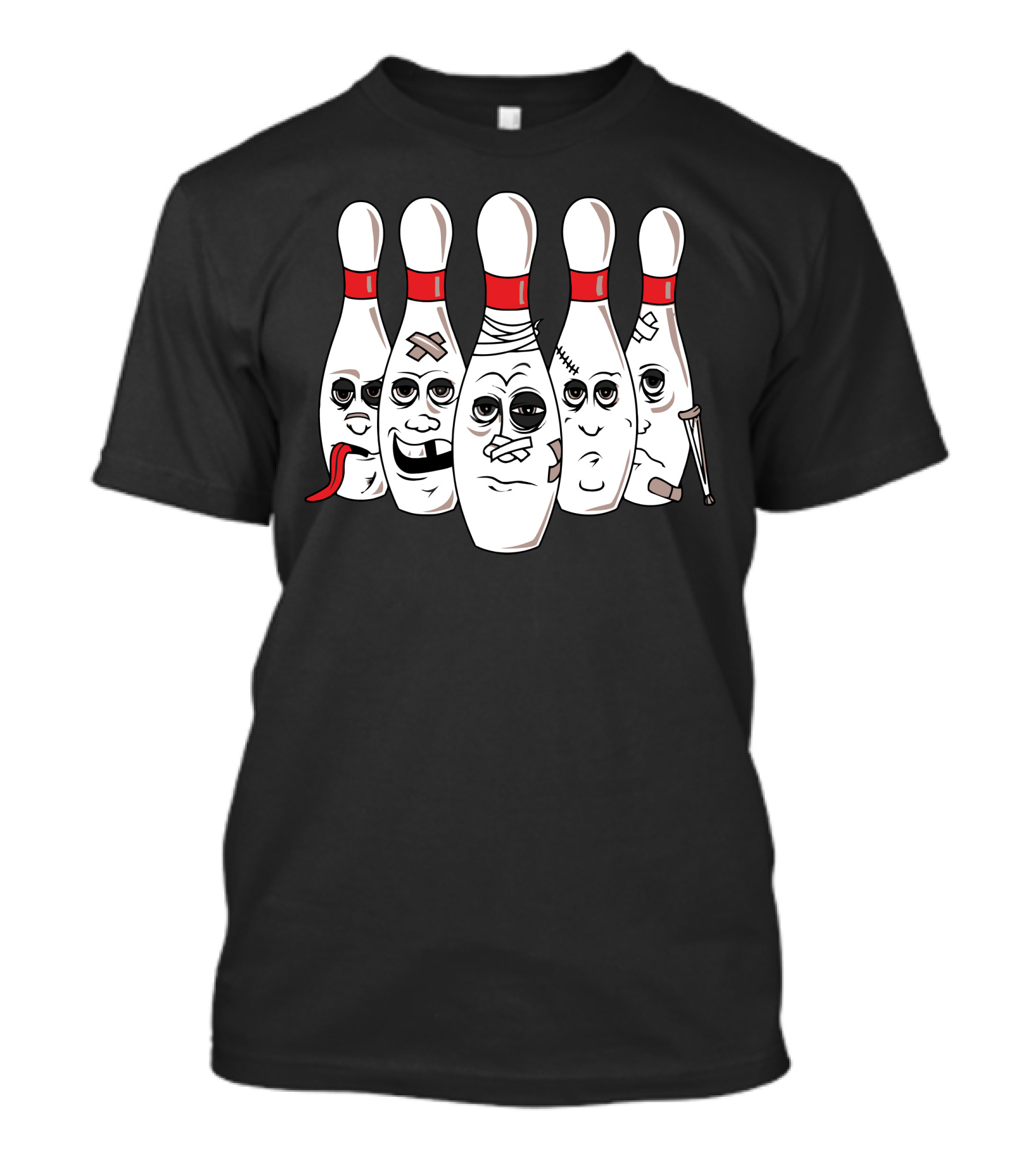 Bowling Pin Abuse Injured Humorous Cartoon Pins T-Shirt