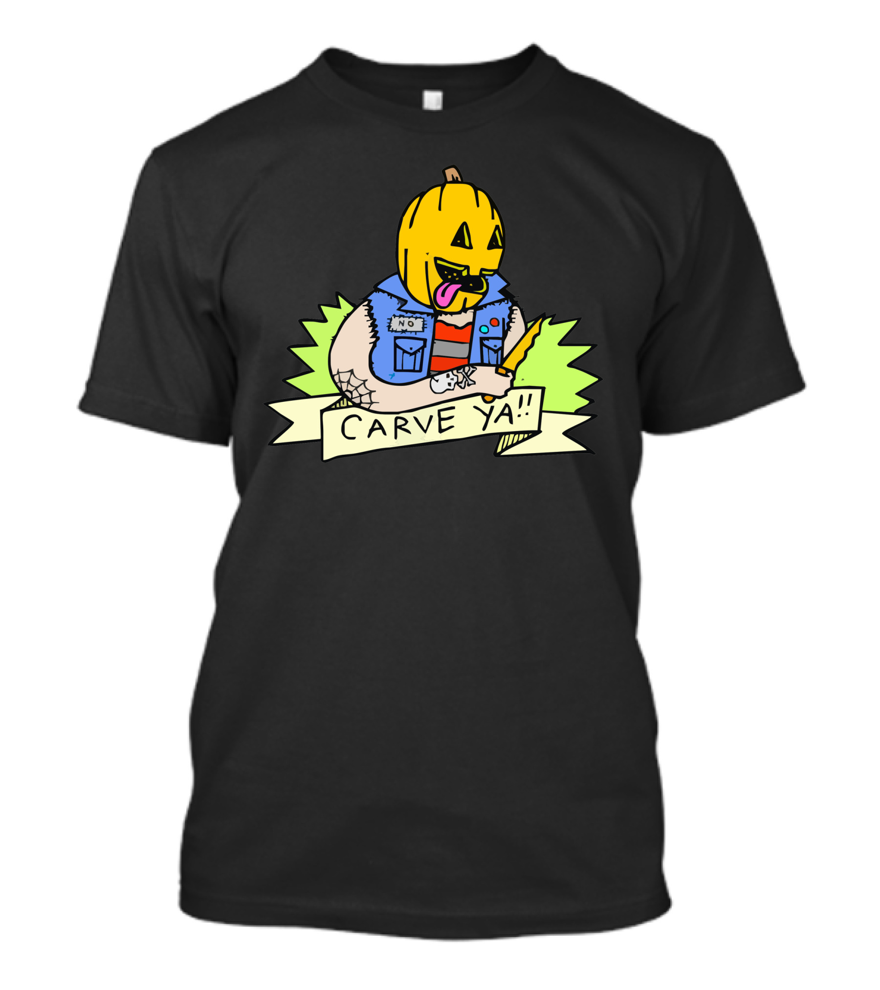 Carve Ya Pumpkin Head Grinning Tongue Out Halloween Vest Knife T-Shirt