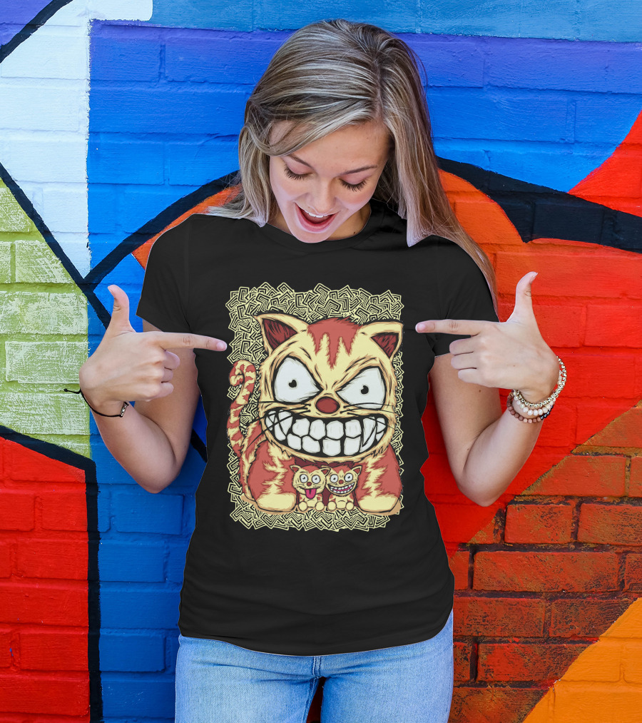 Cats And Son Grinning Cartoon Felines T-Shirt