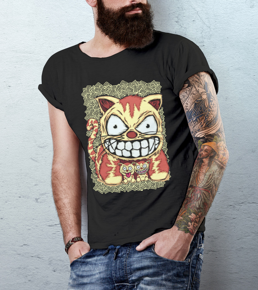 Cats And Son Grinning Cartoon Felines T-Shirt