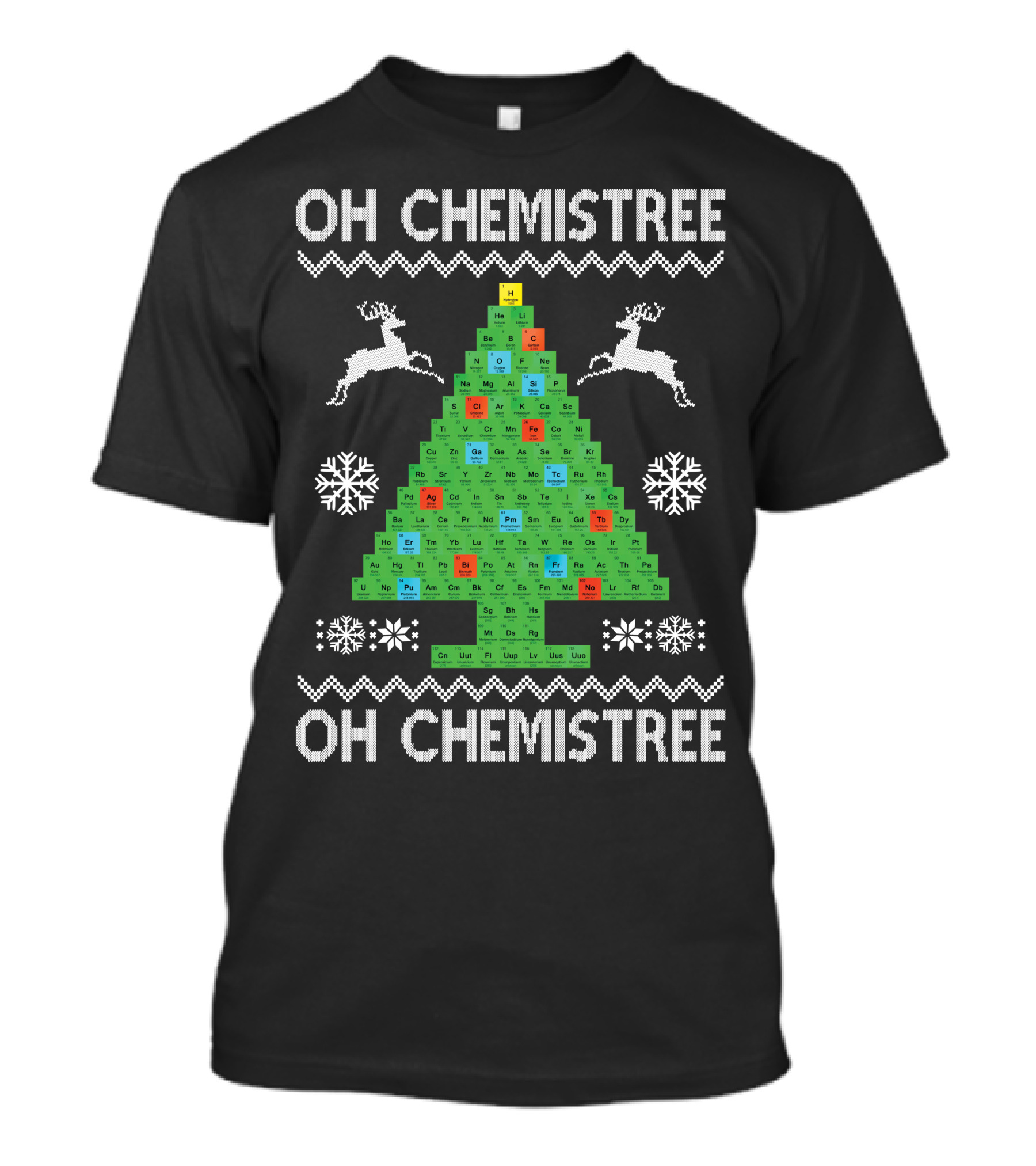 Oh Chemistree Periodic Christmas Tree Reindeer Snowflakes T-Shirt