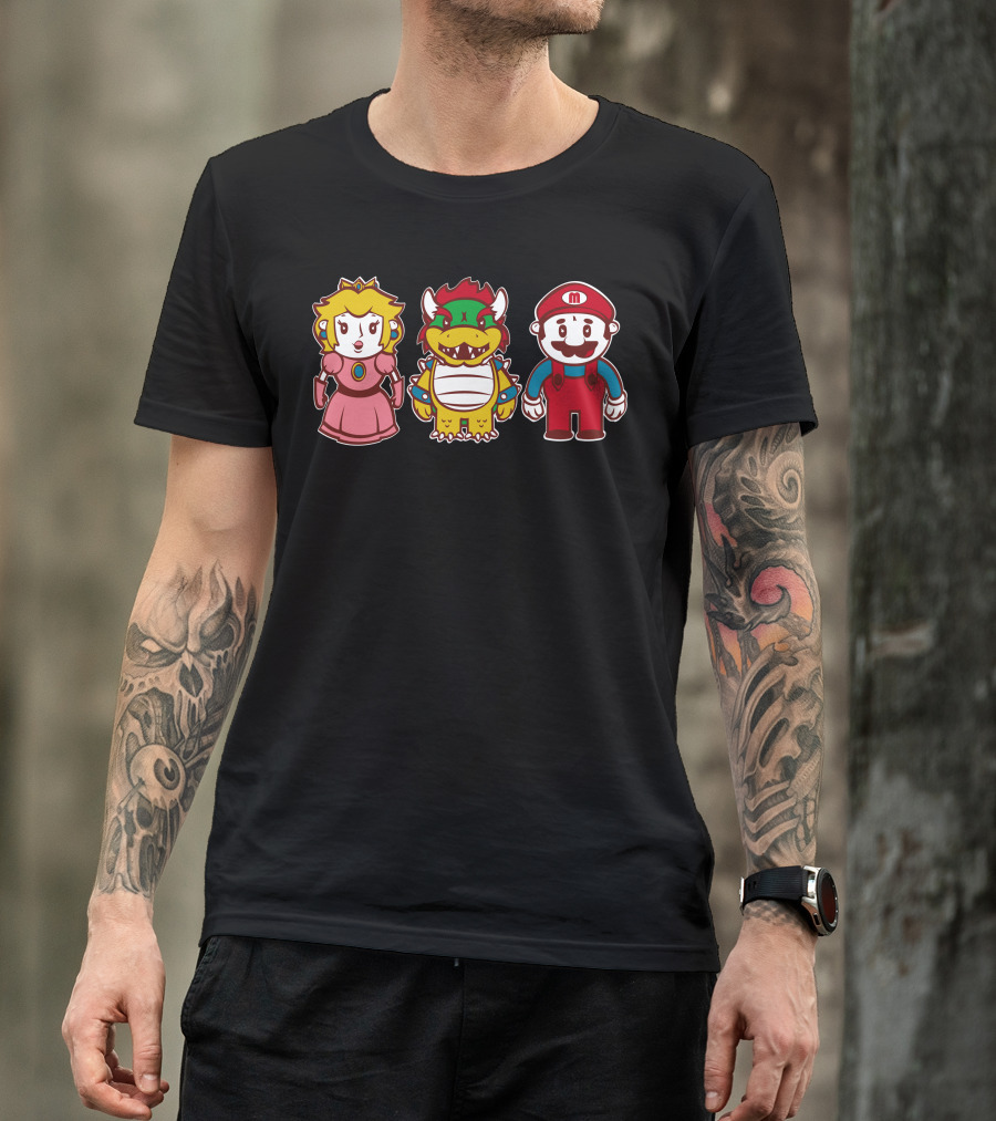 Chibi Mushroom Kingdom Princess Bowser Mario Characters T-Shirt