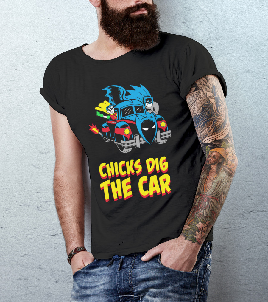 Batman And Robin Chicks Dig The Car T-Shirt