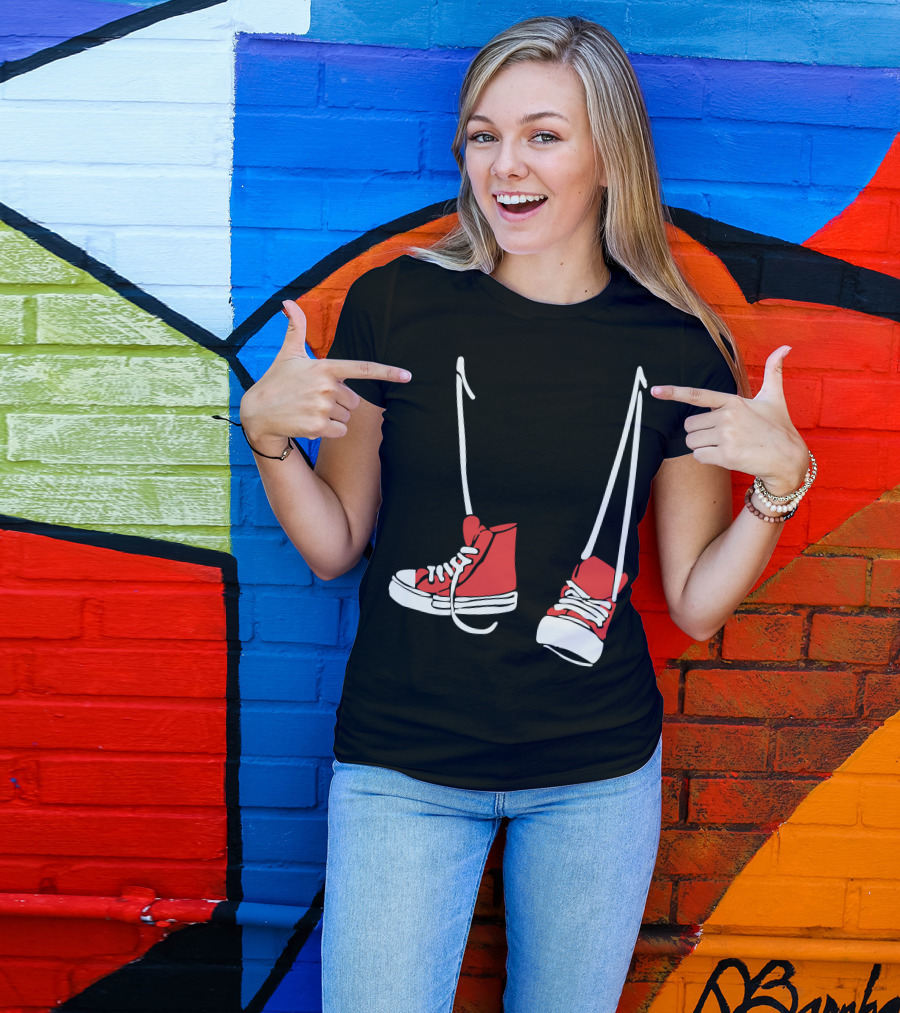 Chuck Shoes Red Sneakers Hanging By Laces T-Shirt