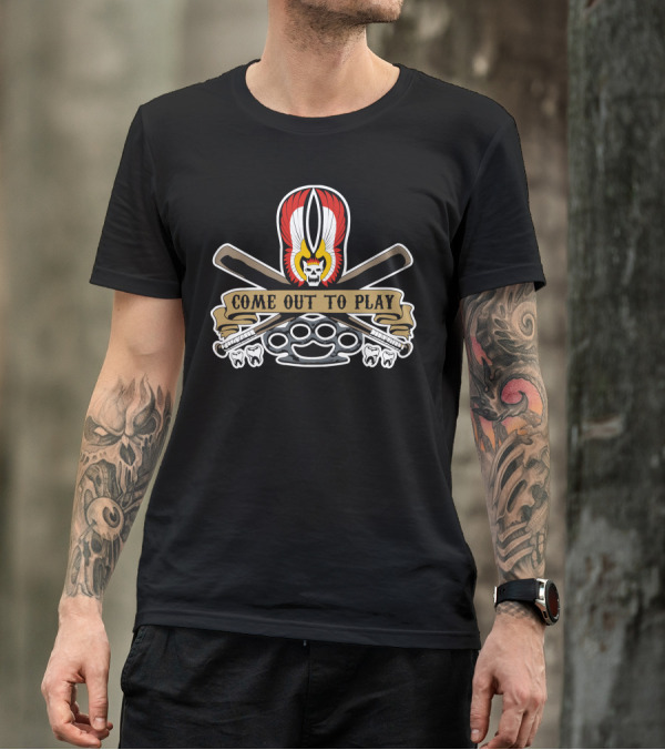 Come Out To Play Skull Mask Bat Knuckles Banner T-Shirt