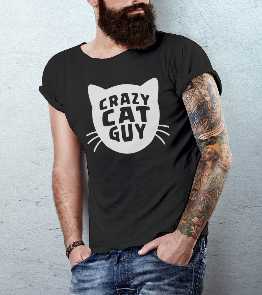 CRAZY CAT GUY Cat-Shaped Text With Whiskers T-Shirt