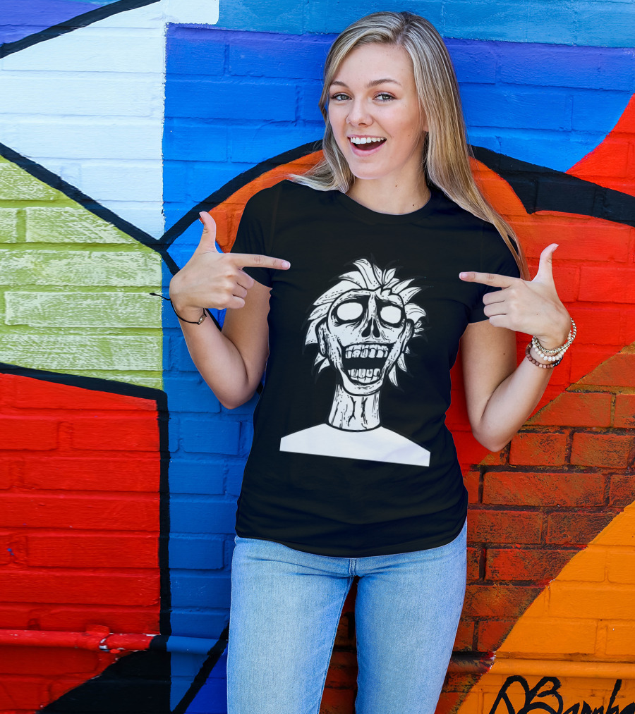 Crazy Zombie Skull With Spiked Hair And Wide Grin T-Shirt
