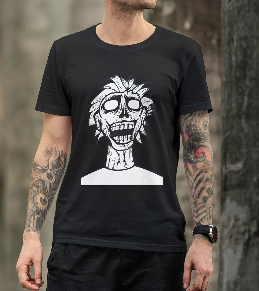 Crazy Zombie Skull With Spiked Hair And Wide Grin T-Shirt