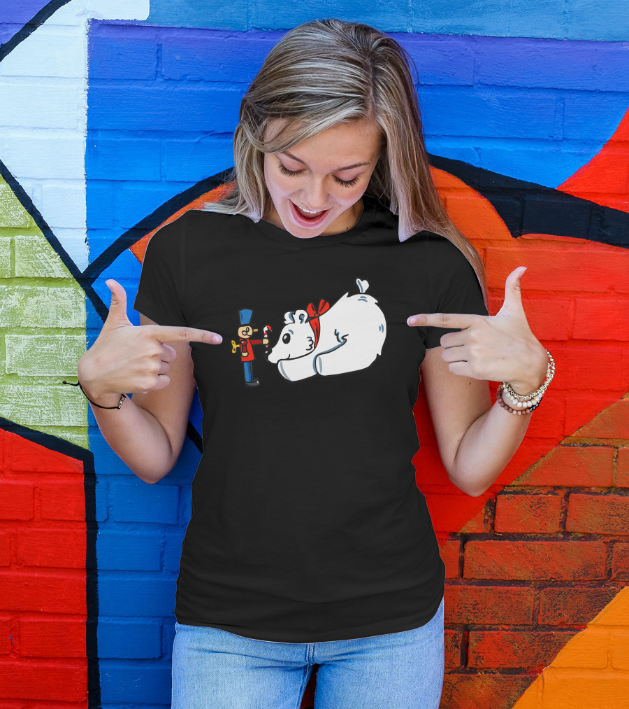 Nutcracker With Candy Cane And Polar Bear With Red Bow T-Shirt