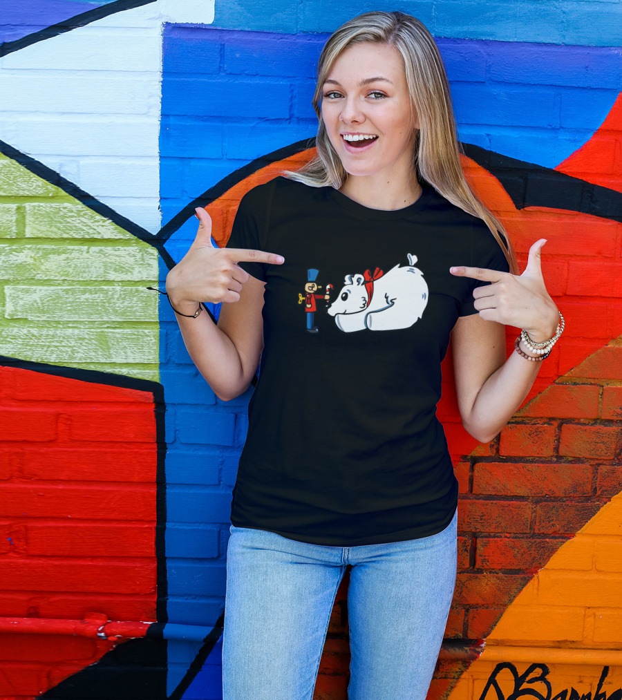 Nutcracker With Candy Cane And Polar Bear With Red Bow T-Shirt