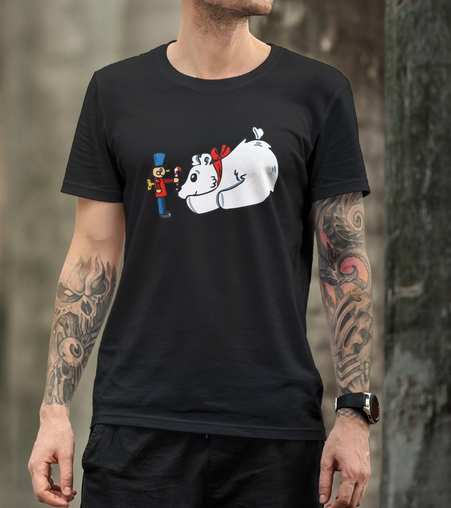 Nutcracker With Candy Cane And Polar Bear With Red Bow T-Shirt