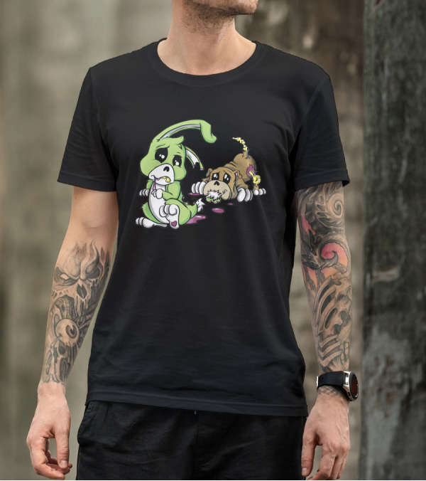 Cute Dead Things Puppy Vs Bunny Adorable Zombie Animals Duel T-Shirt