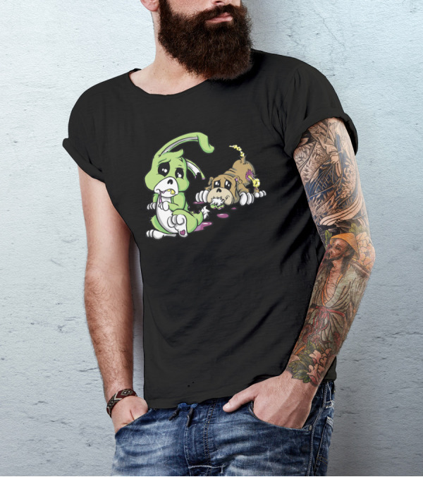 Cute Dead Things Puppy Vs Bunny Adorable Zombie Animals Duel T-Shirt